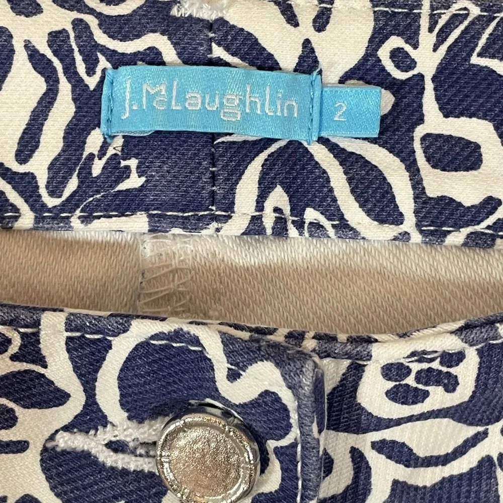 J.McLaughlin Lexi Jeans Womens 2 Navy White Floral Print Slim Straight Crop Pant